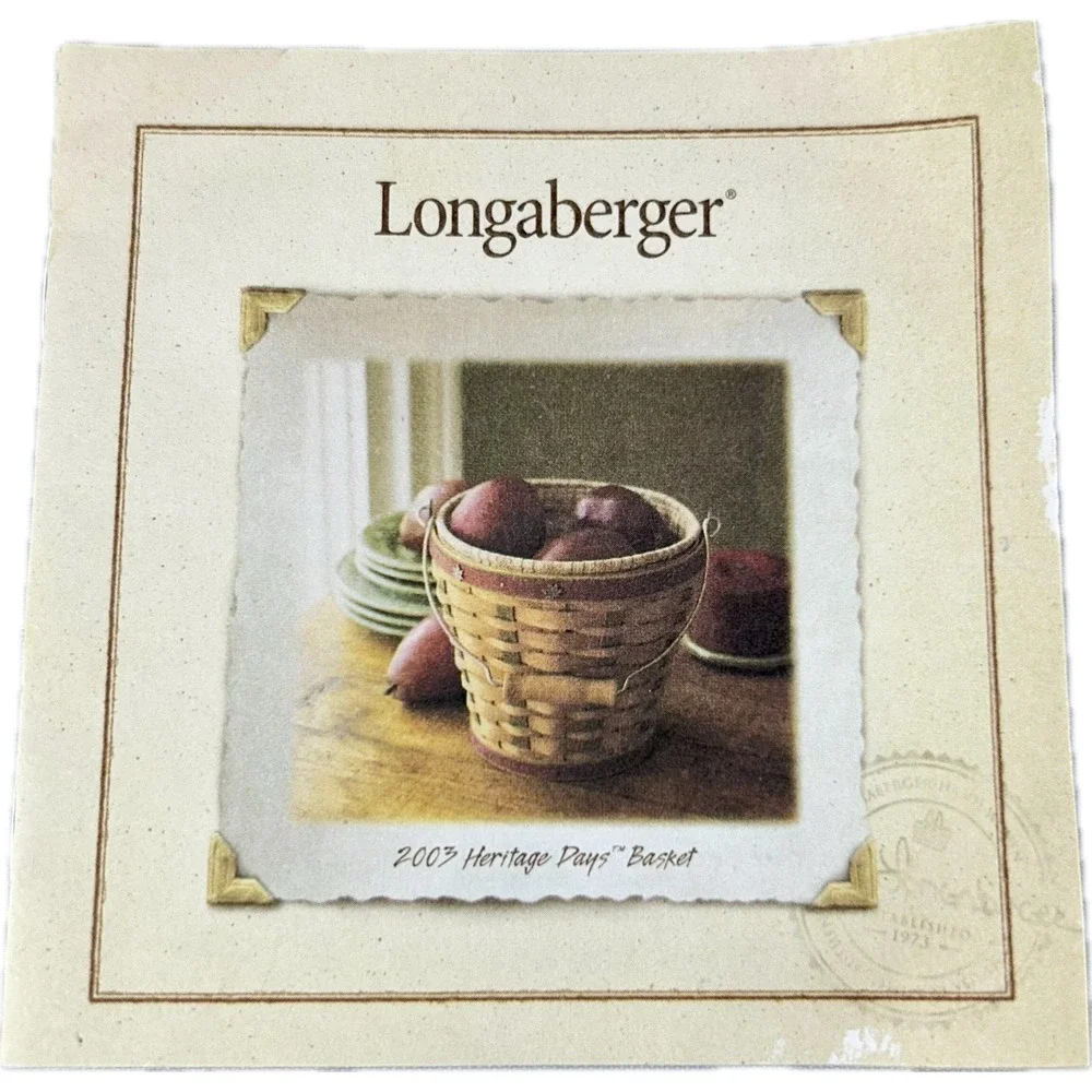 Longaberger Heritage Days Pail Basket 2003 Lid Liner Tie-On Protector Flyer‎